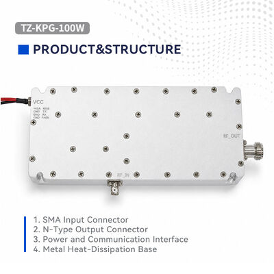 خرید ماژول انتقال RF حالت جامد با عملکرد بالا 100W قدرت خروجی 300-2700MHz پهن باند در زمان واقعی VSWR نظارت بر بیش از حد درجه حرارت و ALC محافظت برای پیاده سازی ثابت و تلفن همراه تولید آنلاین