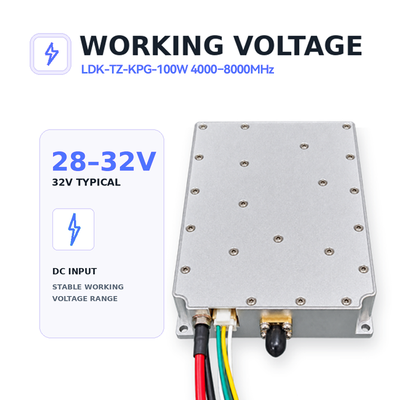 خرید ماژول تقویت کننده توان RF گالیوم نیترید 100 وات 4000-8000 مگاهرتز | تقویت کننده RF پهن باند با بهره بالا 45 دسی بل، مسطح بودن بهره کمتر یا مساوی 5 دسی بل، پشتیبانی از ارتباطات RS485 و TTL برای محصولات امنیتی ضد پهپاد تولید آنلاین